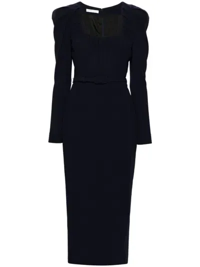 Alessandra Rich Scoop-neck Belted Midi Dress In Blau