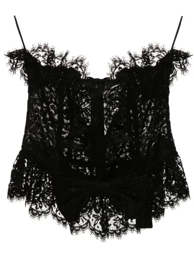 Alessandra Rich Bow-detail Lace Bustier Top In Black