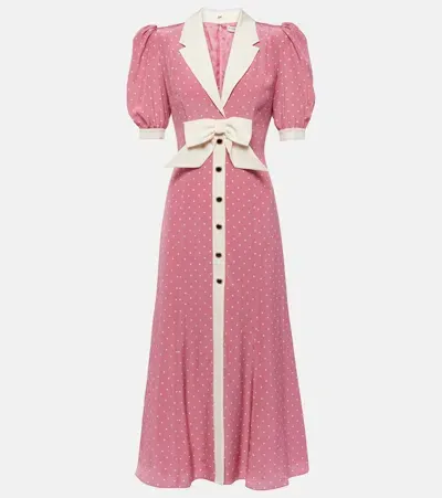 Alessandra Rich Bow-detail Polka-dot Silk Maxi Dress In Rosa