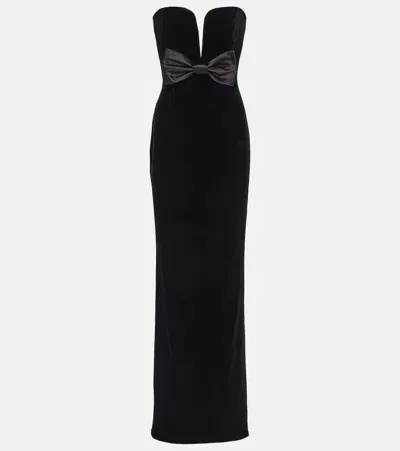 Alessandra Rich Bow-detail Strapless Velvet Gown In Black