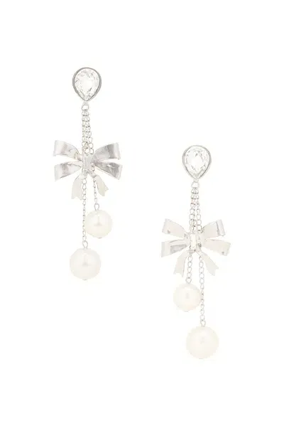 Alessandra Rich Bow Earrings In Crystal & Silver