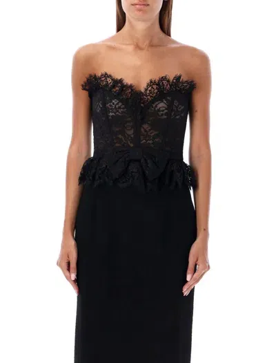 Alessandra Rich Bow Lace Bustier Top In Black