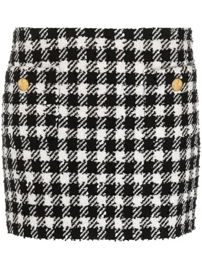 Alessandra Rich Check-pattern Tweed Miniskirt In Schwarz