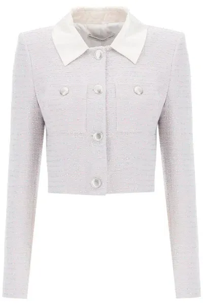 Alessandra Rich Cropped Jacket In Tweed Boucle' In Blue