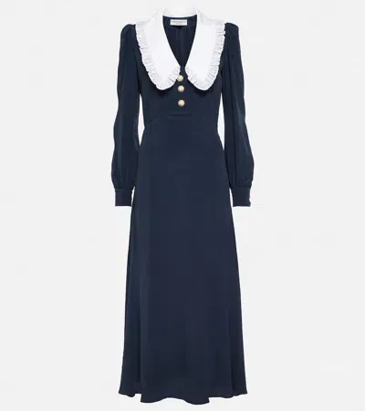 Alessandra Rich Collared Silk-blend Midi Dress In Blue