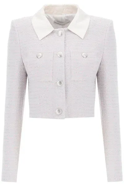 Alessandra Rich Cropped Jacket In Tweed Boucle' In White