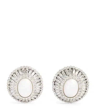 Alessandra Rich Silver-tone Crystal And Faux Pearl Clip Earrings