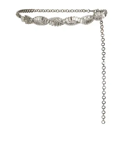 Alessandra Rich Crystal Braid Belt In Silver