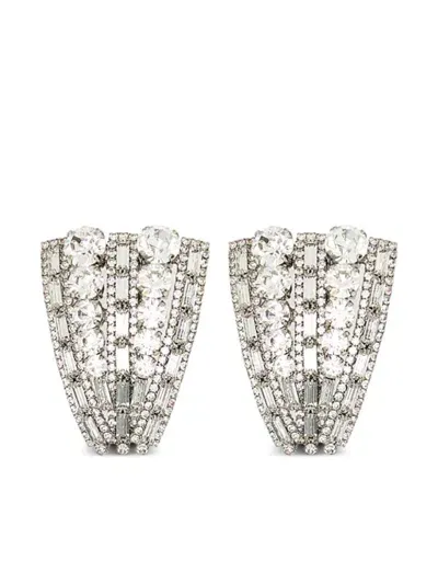 Alessandra Rich Crystal Brass Clip-on Earrings In Silver