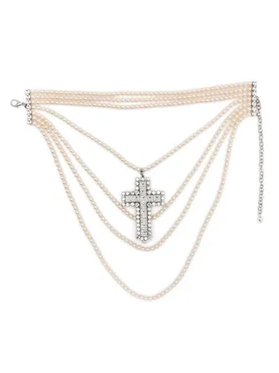 Alessandra Rich Crystal-cross Necklace In Silver