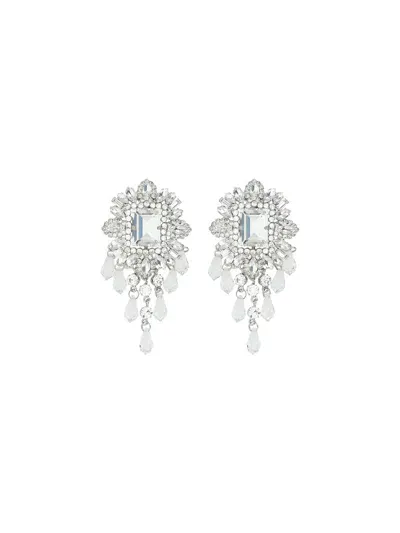 Alessandra Rich Crystal Earrings With Drops In Silver