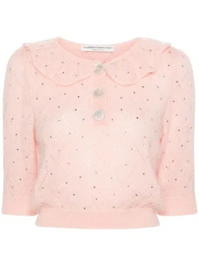 Alessandra Rich Crystal-embellished Cropped Blouse In Pink