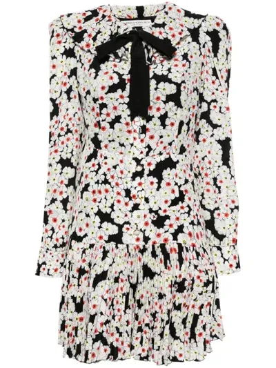 Alessandra Rich Floral Bow-detail Silk Minidress In Black