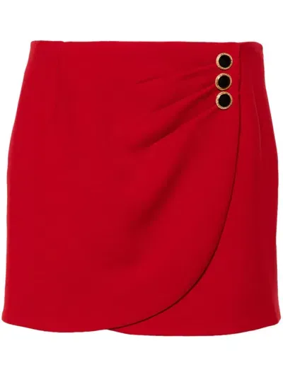 Alessandra Rich Embellished-button Virgin Wool Mini Skirt In Red