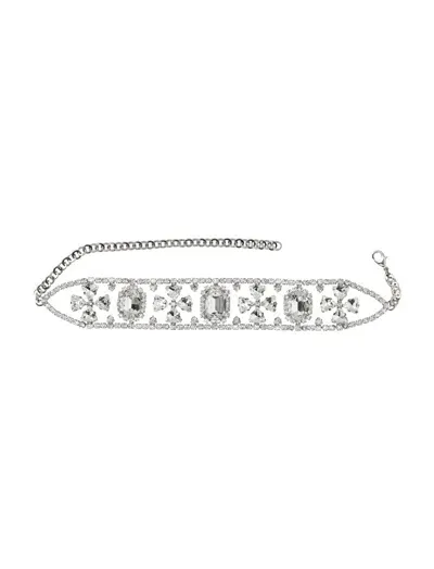 Alessandra Rich Embellished Cross Chocker In Silver