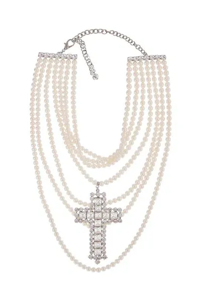 Alessandra Rich Embellished Cross Pendant Necklace In Multi