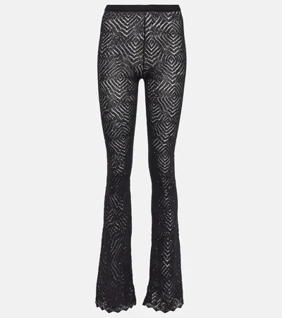 Alessandra Rich Embellished High-rise Flared Lace Pants In Black