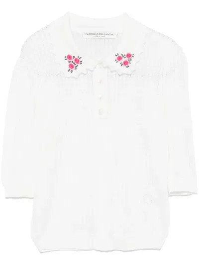 Alessandra Rich Embroidery Lace-knit Sweater In White