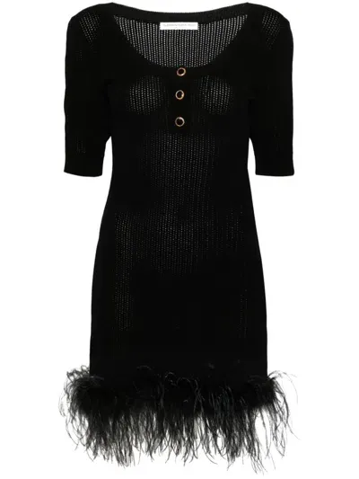 Alessandra Rich Feather-trimmed Wool Minidress In Black