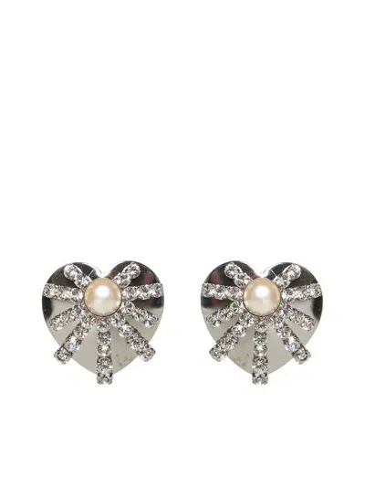 Alessandra Rich Heart Embellished Earrings In Silver