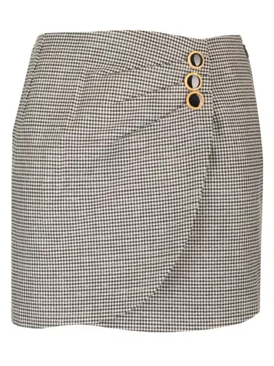 Alessandra Rich Houndstooth Mini Skirt In Brown