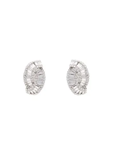 Alessandra Rich Crystal Shell Earrings In Grey