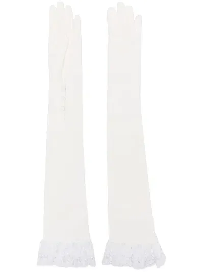 Alessandra Rich Lace-trim Cady Gloves In White