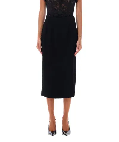 Alessandra Rich Wool Midi Skirt In Navy