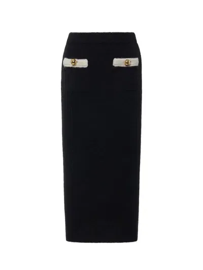 Alessandra Rich Midi Skirt In Alpaca Knit In Black