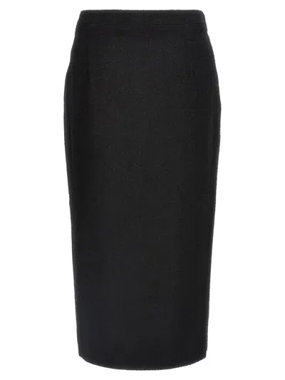 Alessandra Rich Midi Tweed Bouclé Skirt In Black