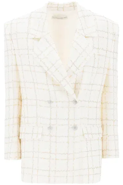 Alessandra Rich Oversized Sequined Checked Tweed Jacket In White