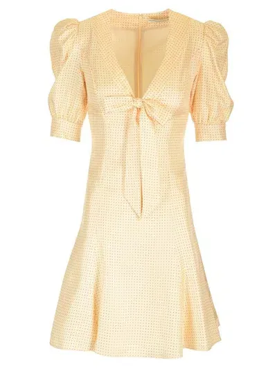 Alessandra Rich Polka Dot Print Silk Twill Mini Dress In Beige