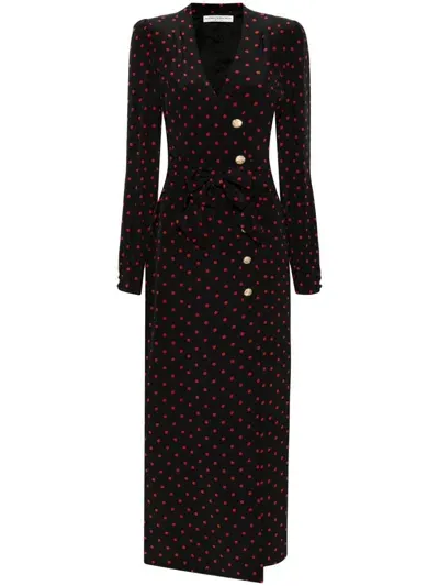 Alessandra Rich Polka Dot Silk Maxi Dress In Black