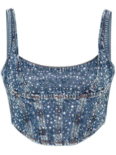 Alessandra Rich Ar P Denim Bustier W Hotfix In Blue