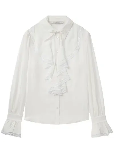 Alessandra Rich Ruffled Cotton Blend Shirt In White