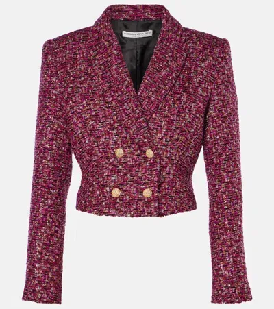 Alessandra Rich Sequined Cropped Tweed Blazer In Purple