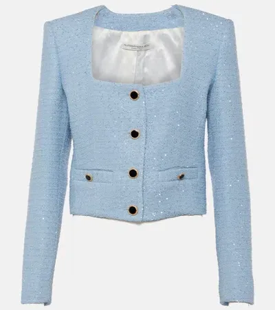 Alessandra Rich Sequined Tweed Jacket In Light Blue