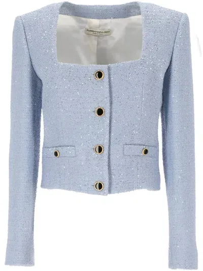 Alessandra Rich Sequinned Tweed Square Neck Jacket In Blue