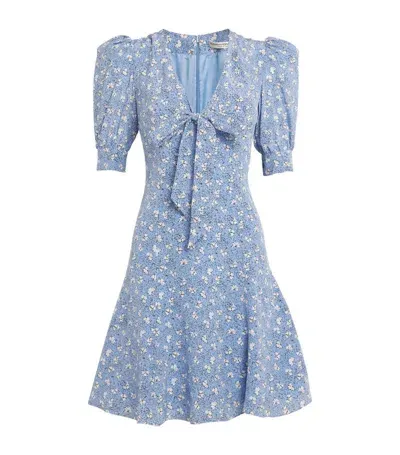 Alessandra Rich Silk Clover Print Mini Dress In Blue