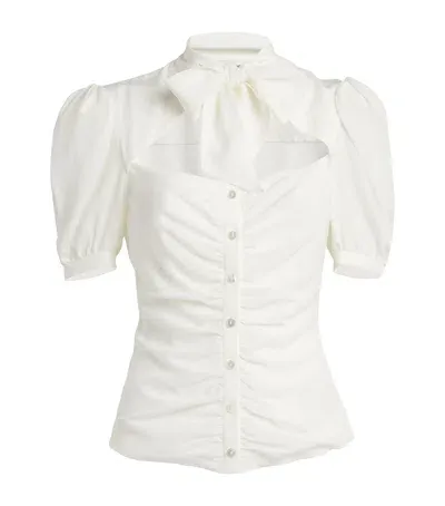 Alessandra Rich Silk Crepe Bow Blouse In White