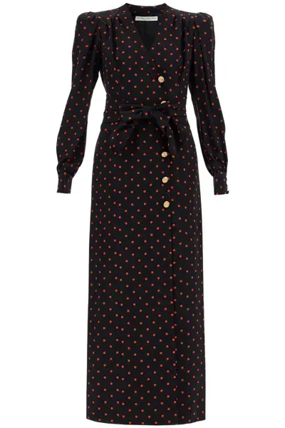 Alessandra Rich Silk Maxi Dress With Polka Dots In Black