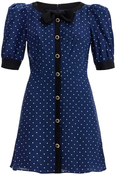 Alessandra Rich 'silk Polka Dot Mini Dress In Blue