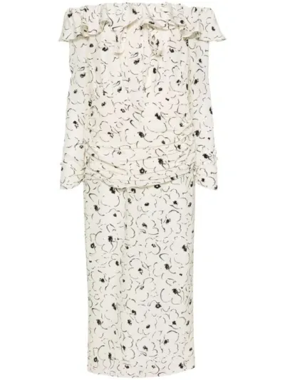 Alessandra Rich Floral-print Silk Midi Dress In White