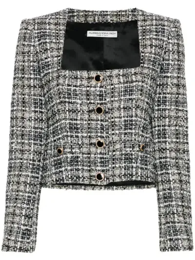 Alessandra Rich Square-neck Tweed Jacket In Grey