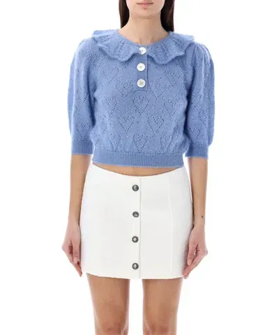 Alessandra Rich Crystal-embellished Crop Top In Blue