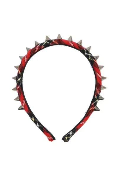 Alessandra Rich Tartan Headband With Spike In Rosso