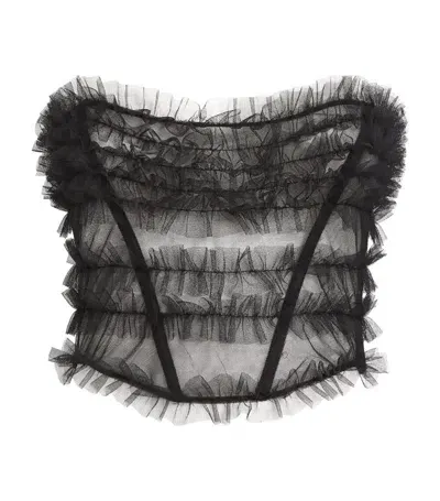 Alessandra Rich Tulle Ruched Bustier Top In Black