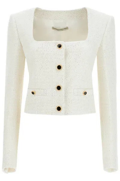 Alessandra Rich Sequined Tweed Jacket In White