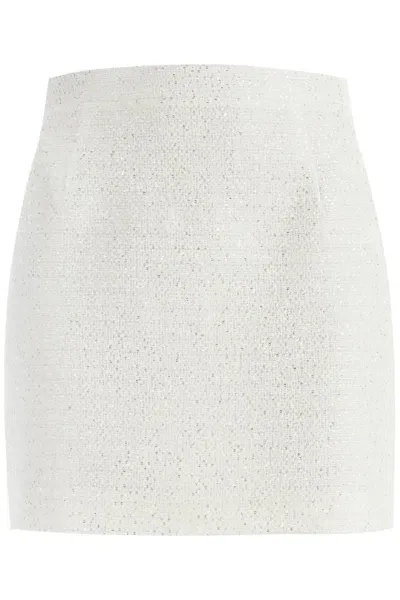 Alessandra Rich Tweed Mini Skirt With Sequins In White