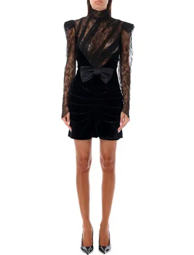 Alessandra Rich Velvet And Lace Mini Dress In Black